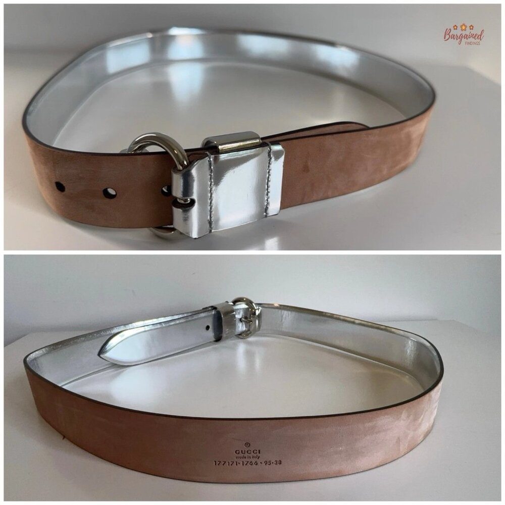 Authentic Gucci Metallic Silver Guccissima Leather Silver Horsebit Buckle 95/38 - Picture 7 of 12